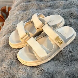 Dior Women's White Sandals with Gold Accents